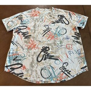 YININF Multicolor Graffiti Streetwear Hip Hop Short Sleeved T-Shirt Men's Sz 2XL